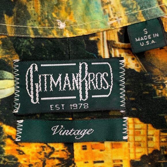 Size S Yellow Green Italy Print Cotton Button Down Collar Long Sleeve Shirt - Picture 5 of 6